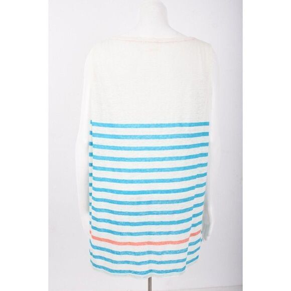 Boden Womans Tank Top Shirt Blouse US 18 UK 22 Aqua Blue White Striped Linen - Picture 5 of 6